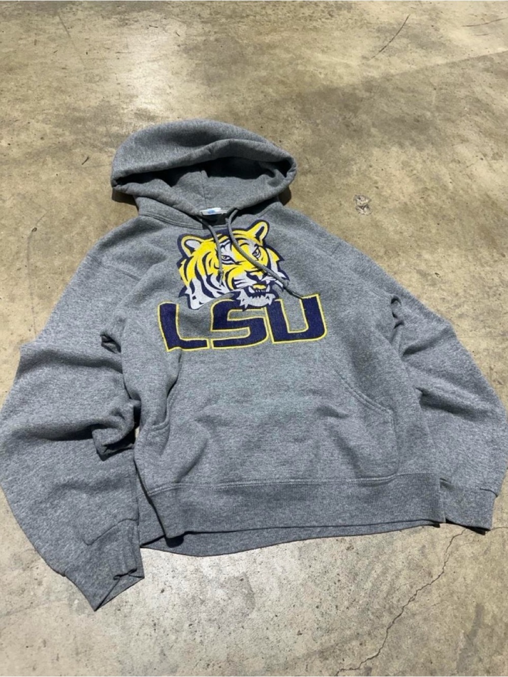 NCAA Gray Crewneck Hoodie with Yellow & Purple Tiger Logo